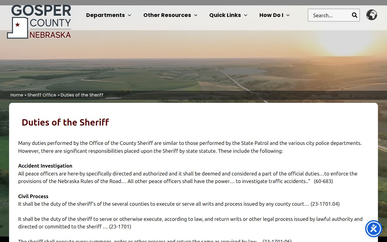 Gosper County warrant records court service route