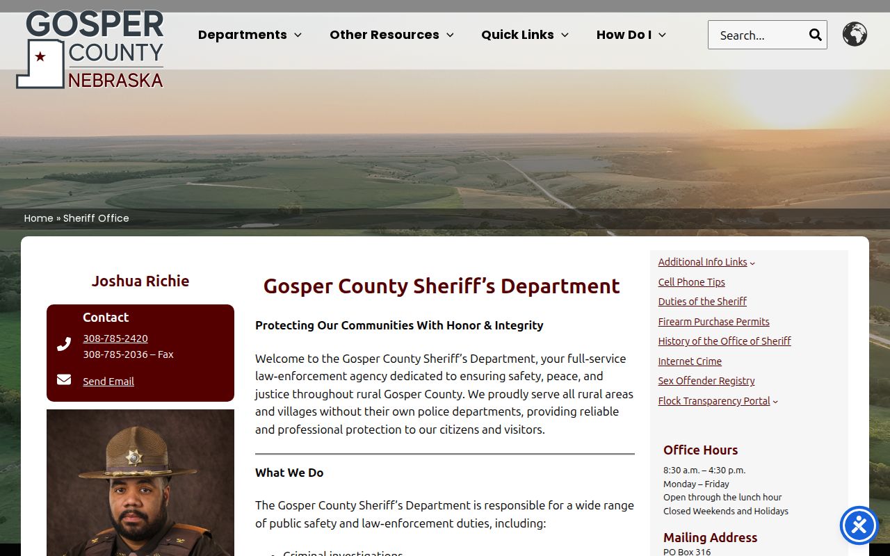 Gosper County warrant records sheriff duties